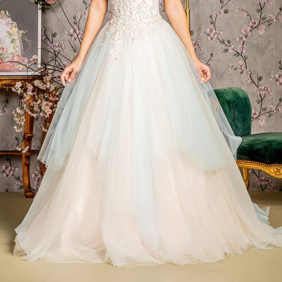 NEW LONG FORMAL SLEEVELESS STRAPLESS MESH BALL GOWN WITH LACE UP BACK GL3244 - Picture 7 of 12